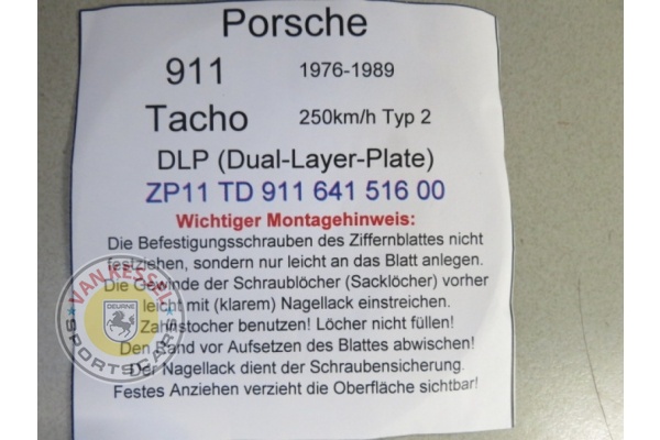 91164151600 - KM-tellerplaatje 240km/u electronisch 911 75-83 vervangplaatje